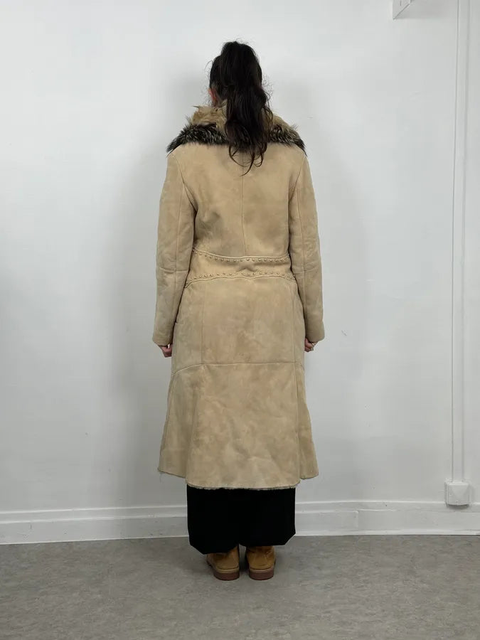 AW2006 Roberto Cavalli Fox Fur Collar Beige Leather Coat IbxdIkL 1