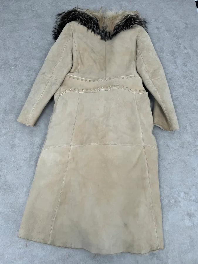 AW2006 Roberto Cavalli Fox Fur Collar Beige Leather Coat IbxdIkL 4