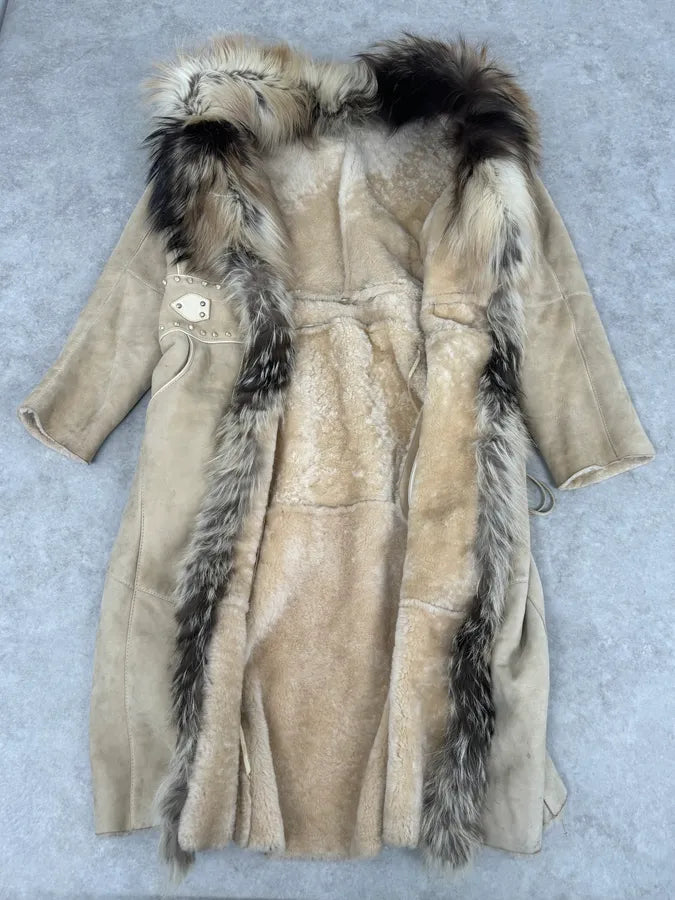 AW2006 Roberto Cavalli Fox Fur Collar Beige Leather Coat IbxdIkL 6