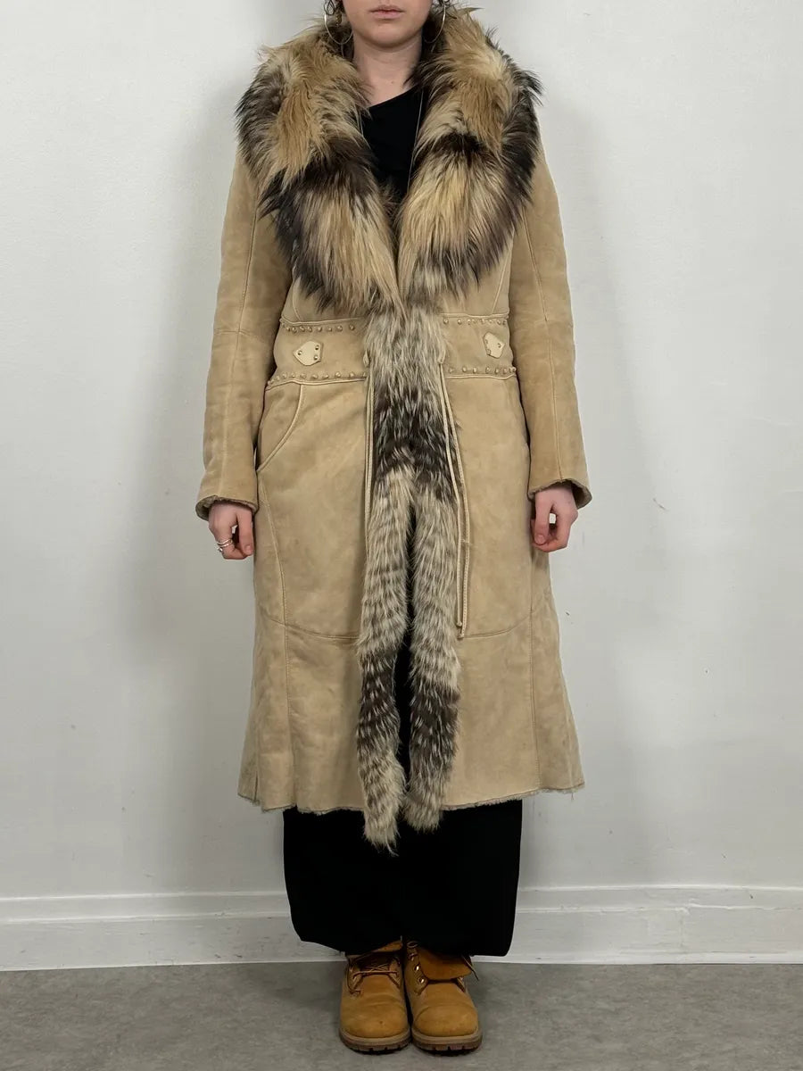 AW2006 Roberto Cavalli Fox Fur Collar Beige Leather Coat IbxdIkL 0