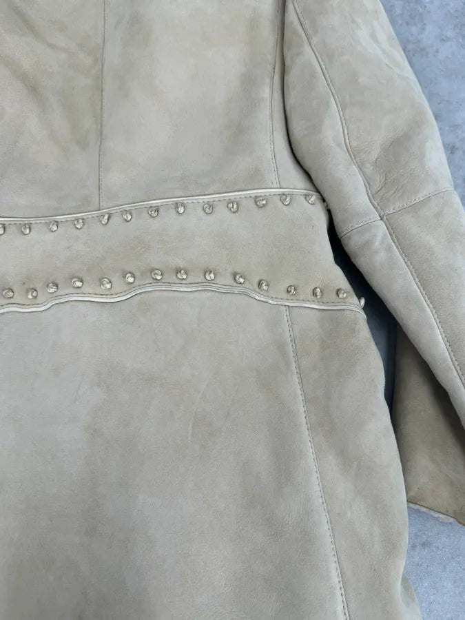 AW2006 Roberto Cavalli Fox Fur Collar Beige Leather Coat IbxdIkL 3