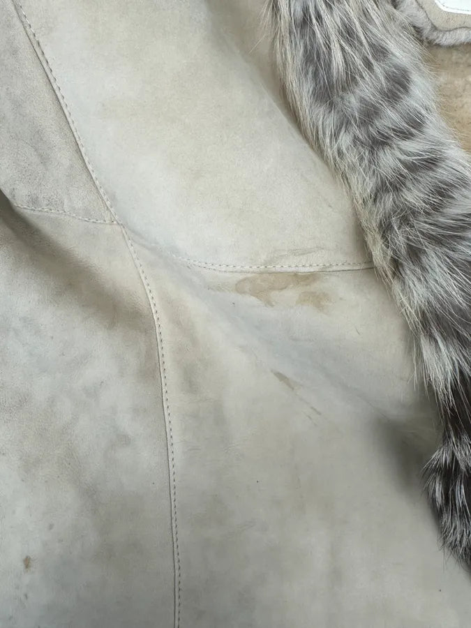 AW2006 Roberto Cavalli Fox Fur Collar Beige Leather Coat IbxdIkL 9