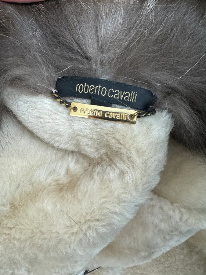 AW2006 Roberto Cavalli Fox Fur Collar Beige Leather Coat IbxdIkL 11