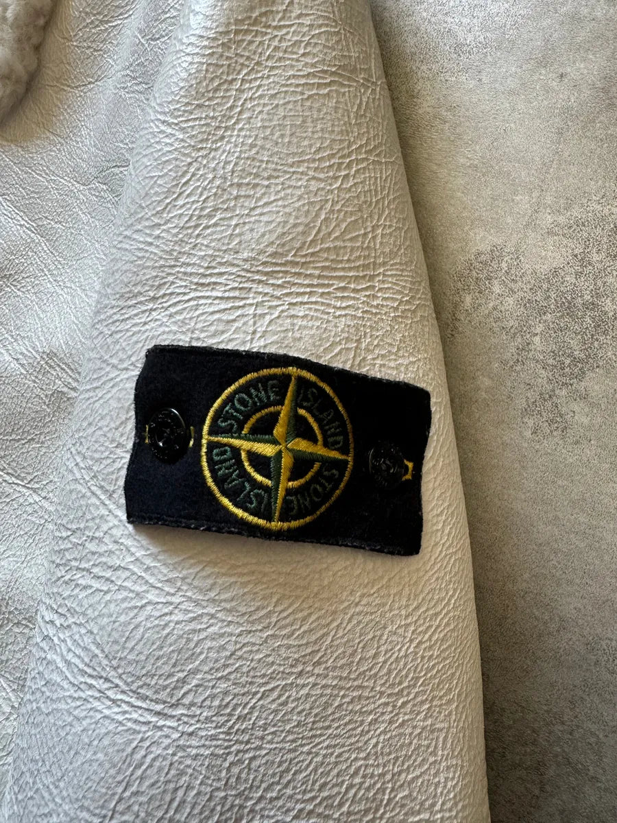 AW2006 Stone Island Hand Painted Sheepskin White Shearling Leather Jacket (L) nyJxmOr 10