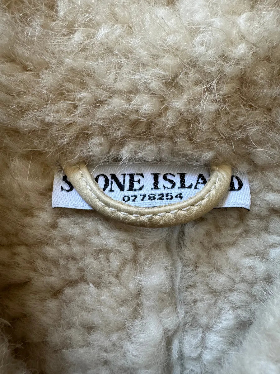 AW2006 Stone Island Hand Painted Sheepskin White Shearling Leather Jacket (L) nyJxmOr 11