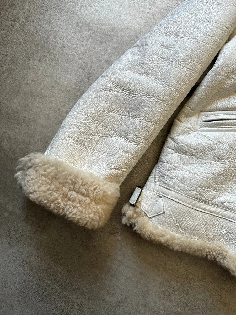 AW2006 Stone Island Hand Painted Sheepskin White Shearling Leather Jacket (L) nyJxmOr 5