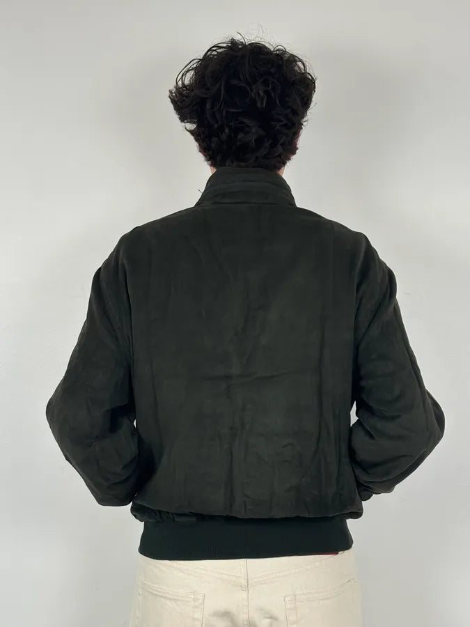 AW2006 Versace Olive Suede Leather Striped Bomber Jacket wcnCUks 3