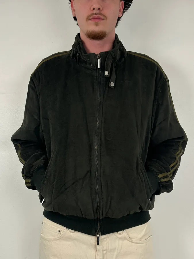 AW2006 Versace Olive Suede Leather Striped Bomber Jacket wcnCUks 1