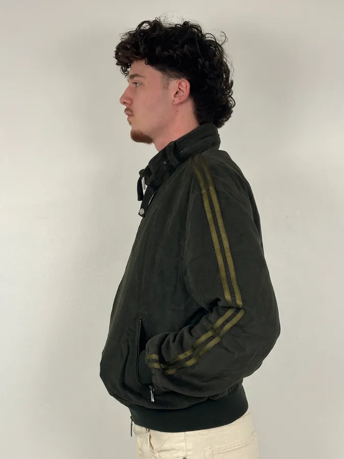 AW2006 Versace Olive Suede Leather Striped Bomber Jacket wcnCUks 2