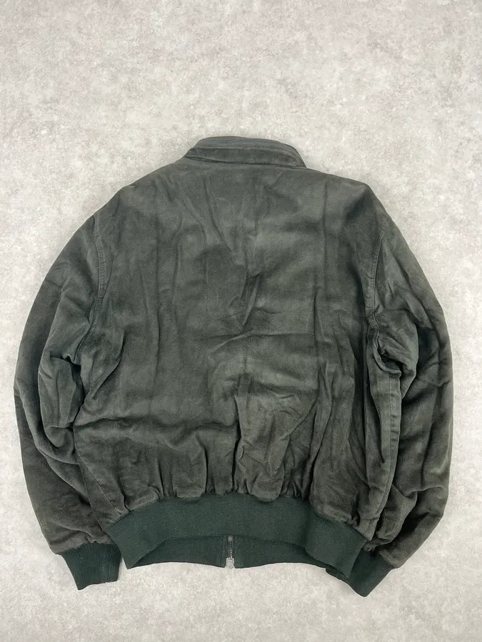 AW2006 Versace Olive Suede Leather Striped Bomber Jacket wcnCUks 5