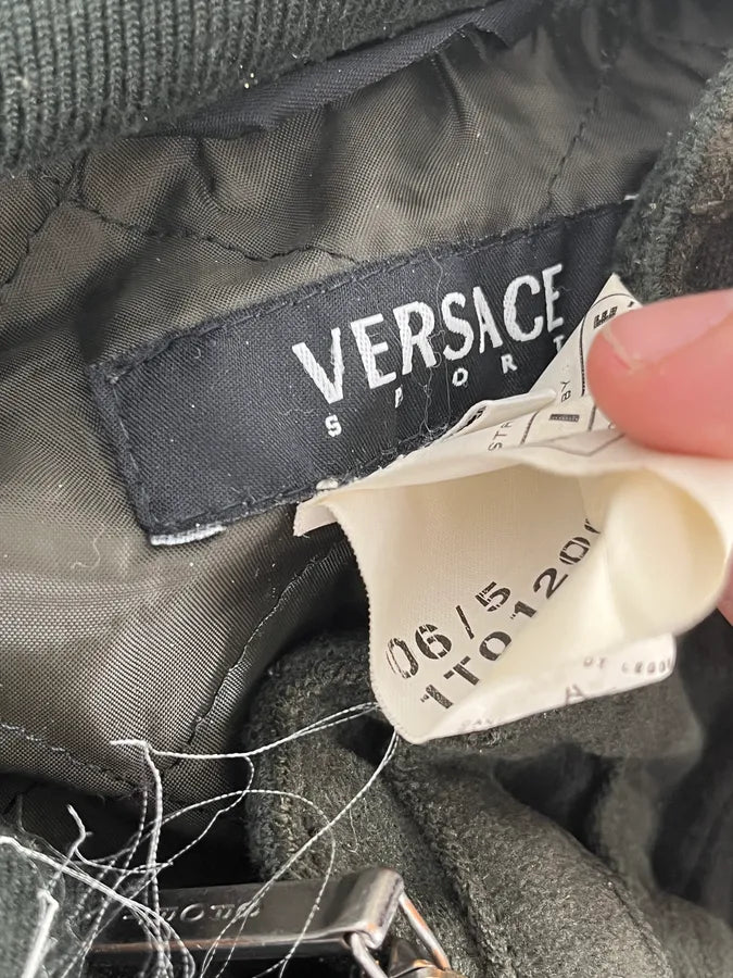 AW2006 Versace Olive Suede Leather Striped Bomber Jacket wcnCUks 10