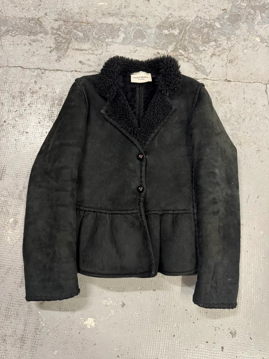 AW2006 Yves Saint Laurent Black Shearling Buttoned Jacket ptgxiHg 0