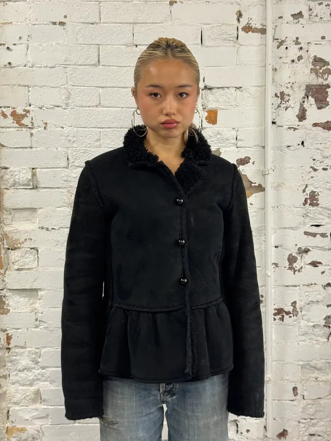 AW2006 Yves Saint Laurent Black Shearling Buttoned Jacket ptgxiHg 1