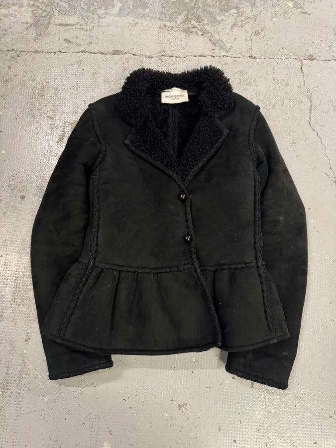 AW2006 Yves Saint Laurent Black Shearling Buttoned Jacket ptgxiHg 5