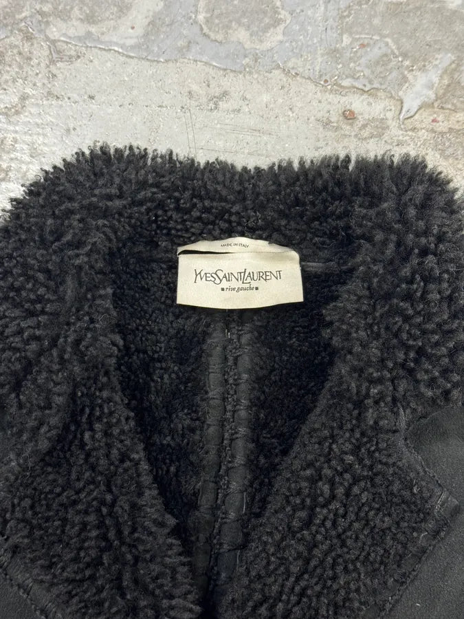 AW2006 Yves Saint Laurent Black Shearling Buttoned Jacket ptgxiHg 6