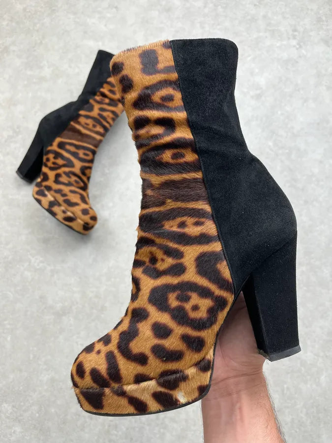 AW2006 Yves Saint Laurent Black Suede Leopard Heels Boots xhEwwGm 0