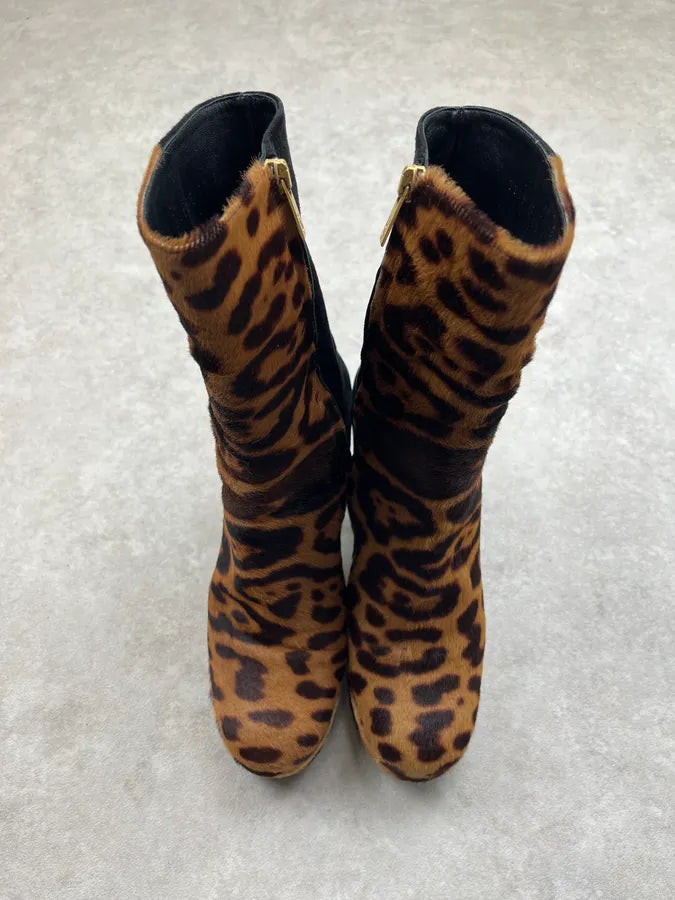 AW2006 Yves Saint Laurent Black Suede Leopard Heels Boots xhEwwGm 4