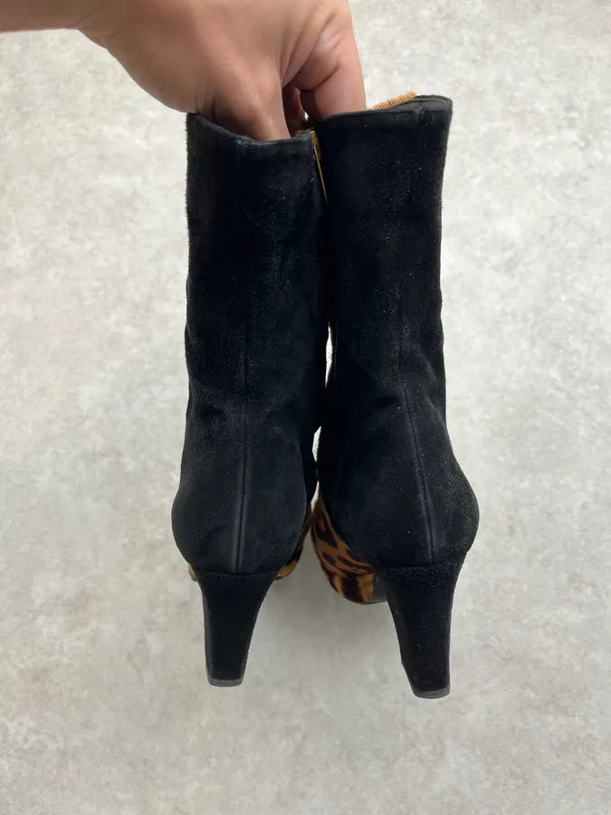 AW2006 Yves Saint Laurent Black Suede Leopard Heels Boots xhEwwGm 5