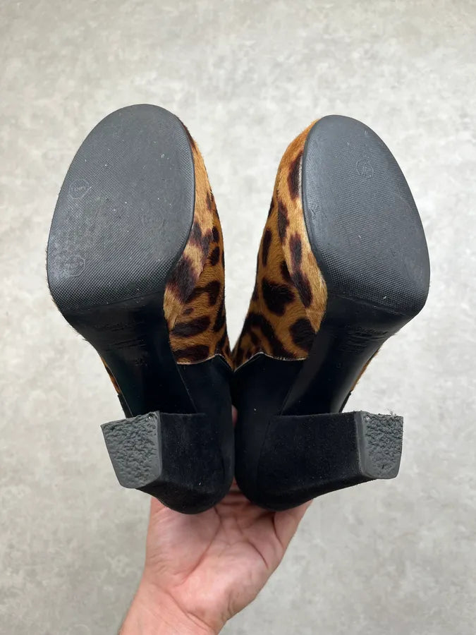 AW2006 Yves Saint Laurent Black Suede Leopard Heels Boots xhEwwGm 6