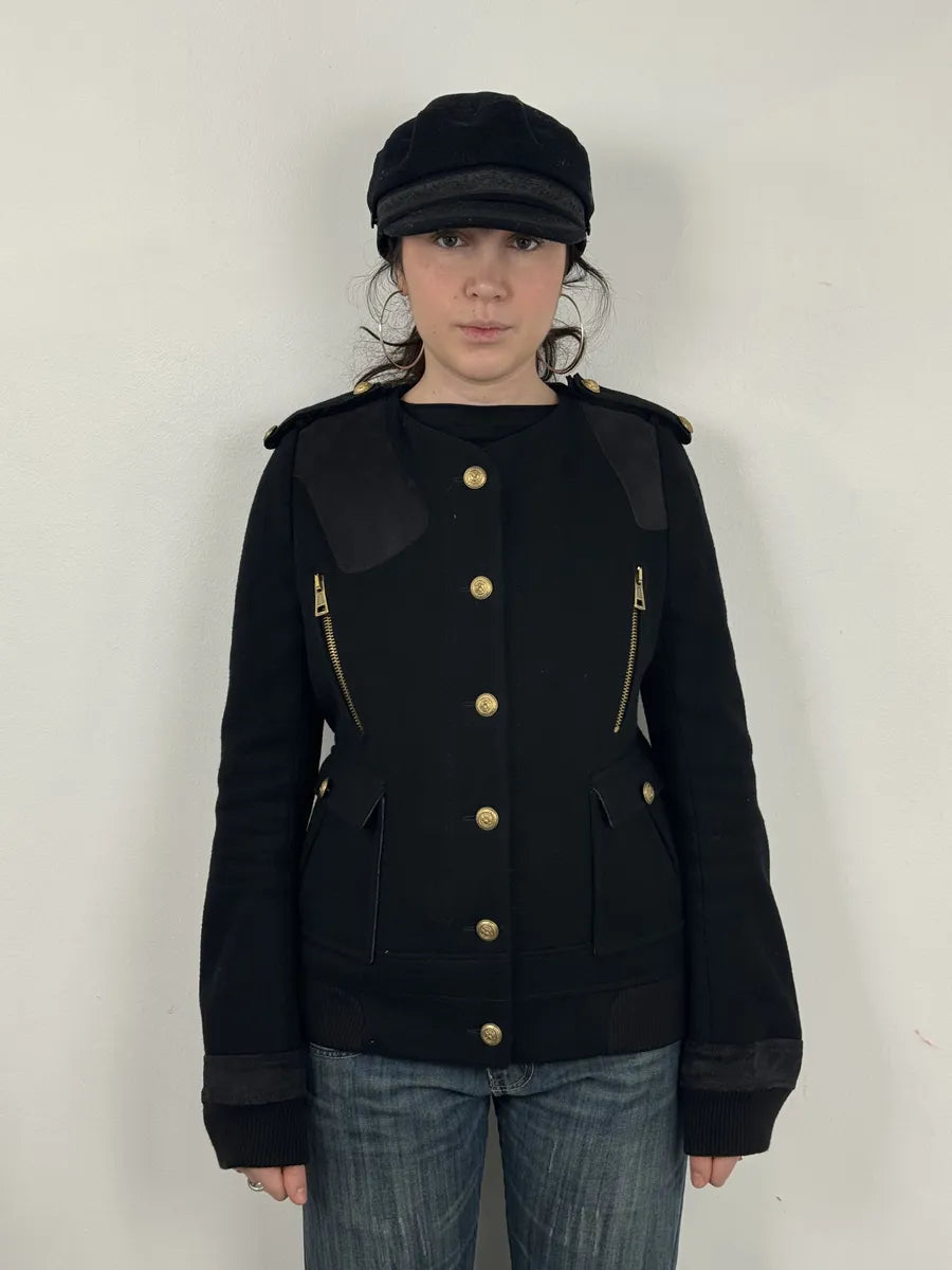 AW2007 Balenciaga Black Officer Buttoned Wool Peacoat by Nicolas Ghesquiere FxvwtXy 1