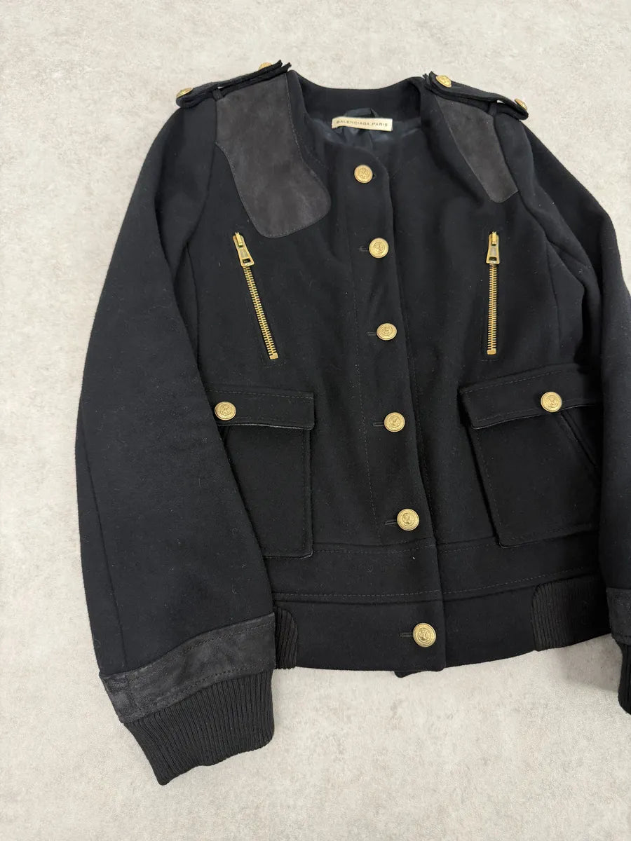 AW2007 Balenciaga Black Officer Buttoned Wool Peacoat by Nicolas Ghesquiere FxvwtXy 4