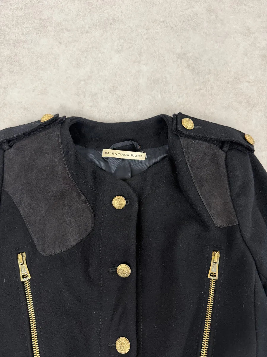 AW2007 Balenciaga Black Officer Buttoned Wool Peacoat by Nicolas Ghesquiere FxvwtXy 7
