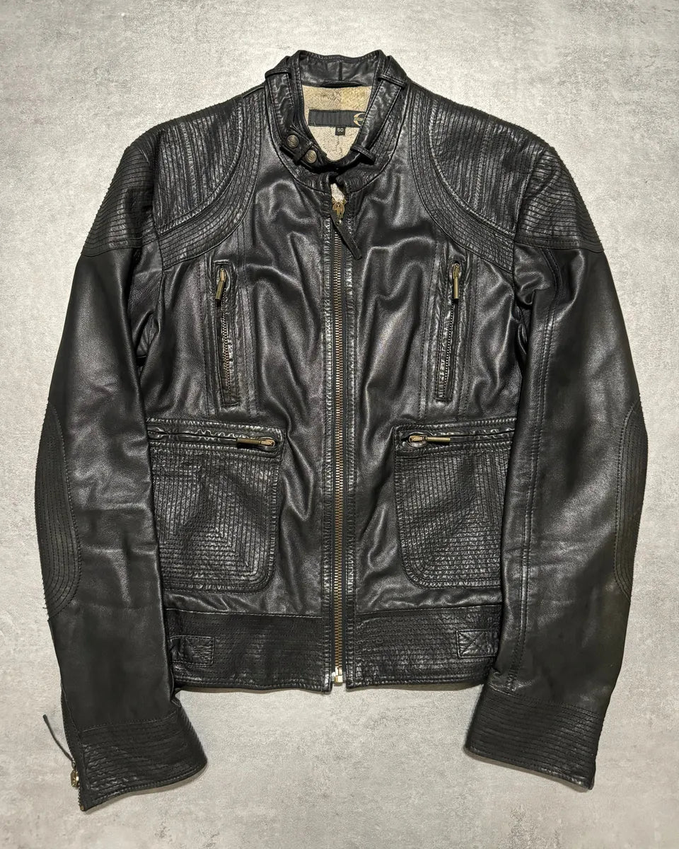 AW2007 Cavalli Black Sophisticated Biker Leather Jacket (M) 0