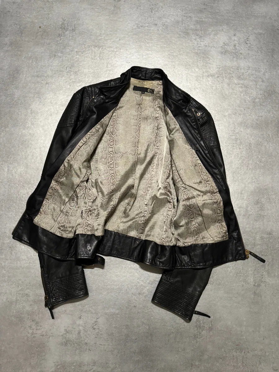 AW2007 Cavalli Black Sophisticated Biker Leather Jacket (M) 2