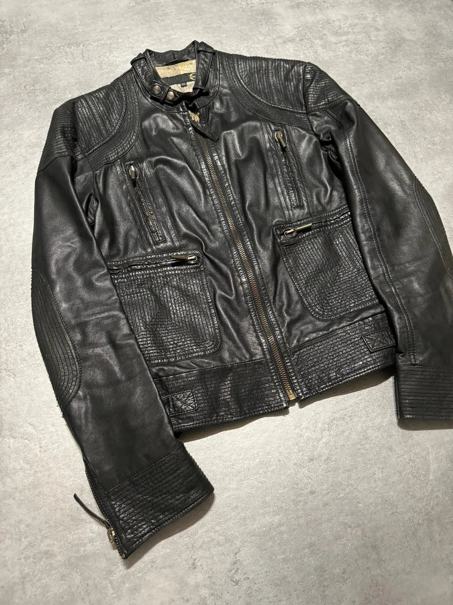 AW2007 Cavalli Black Sophisticated Biker Leather Jacket (M) 7