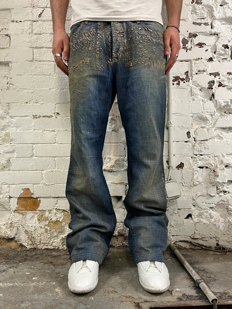 AW2007 Cavalli Blue Denim Gold Embellished Jeans ucOHBAS 0