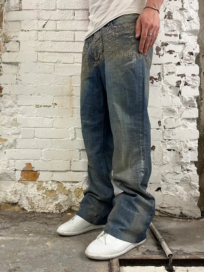 AW2007 Cavalli Blue Denim Gold Embellished Jeans ucOHBAS 1