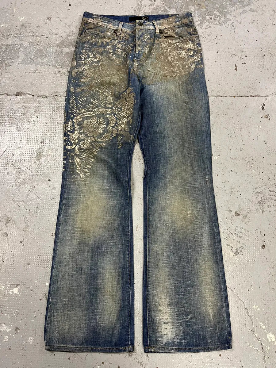 AW2007 Cavalli Blue Golden Aged Royal Denim Jeans (M) gxFQNnW 0