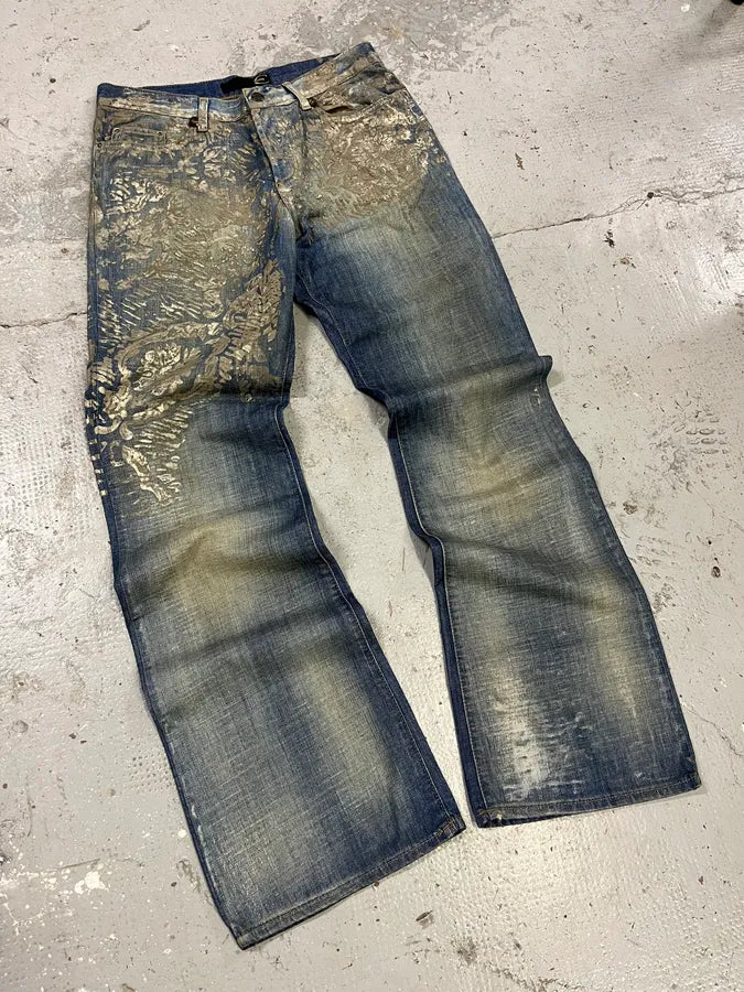 AW2007 Cavalli Blue Golden Aged Royal Denim Jeans (M) gxFQNnW 3