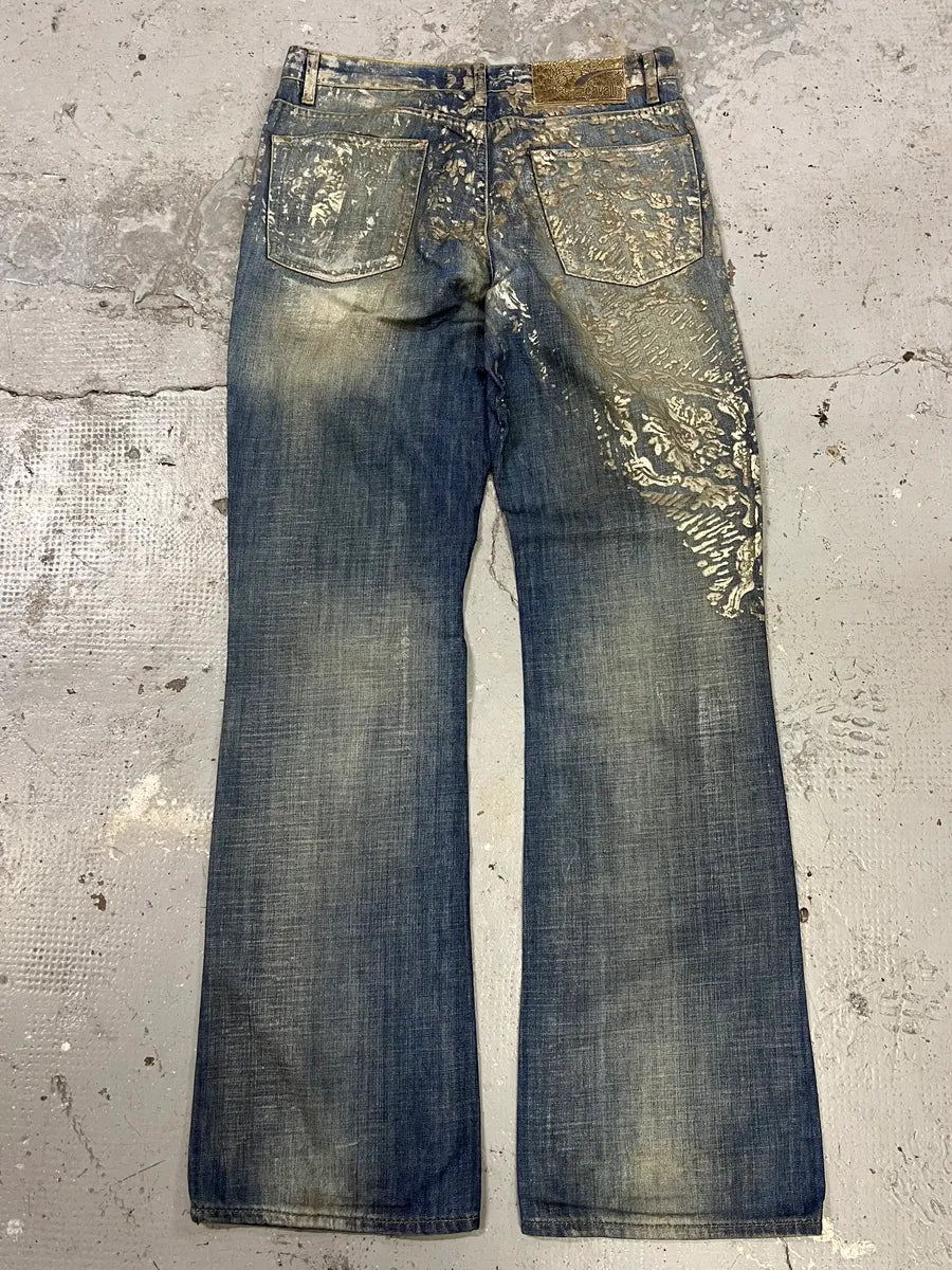 AW2007 Cavalli Blue Golden Aged Royal Denim Jeans (M) gxFQNnW 7