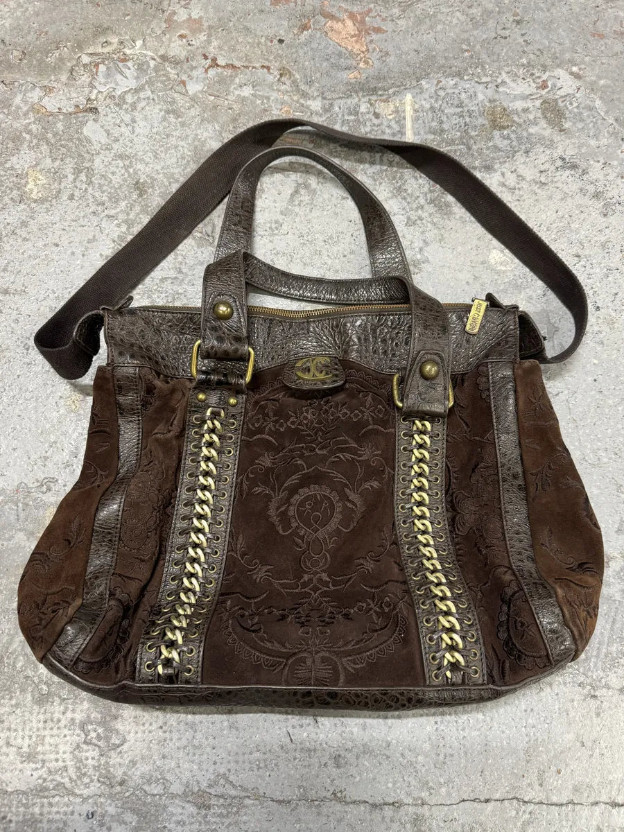 AW2007 Cavalli Brown Ornament Laced Crossbody Shoulder Bag NLIrdAy 0