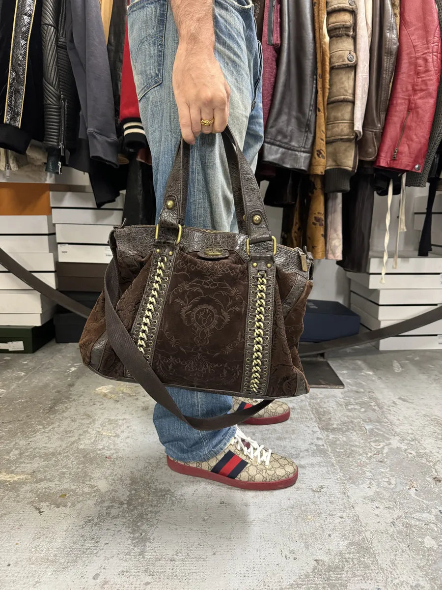 AW2007 Cavalli Brown Ornament Laced Crossbody Shoulder Bag NLIrdAy 1