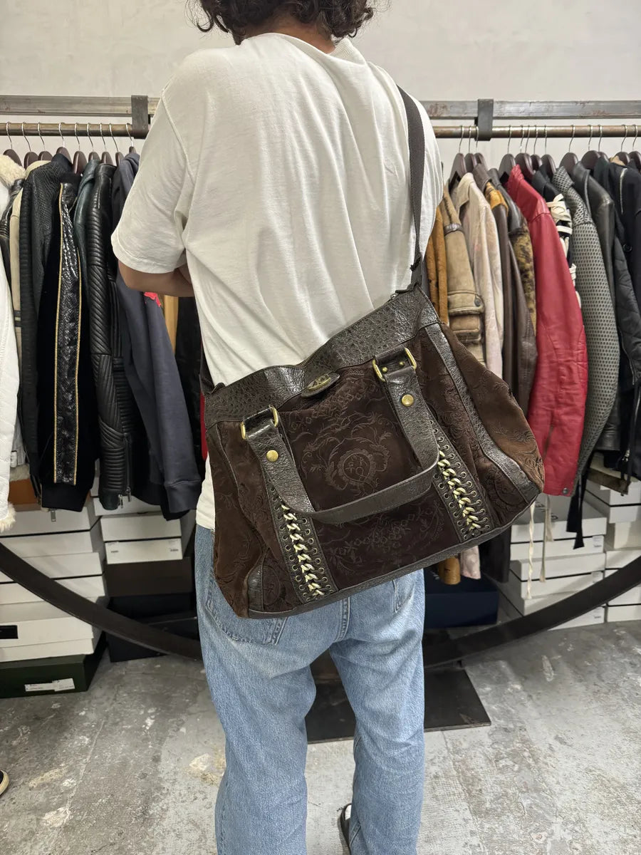 AW2007 Cavalli Brown Ornament Laced Crossbody Shoulder Bag NLIrdAy 2