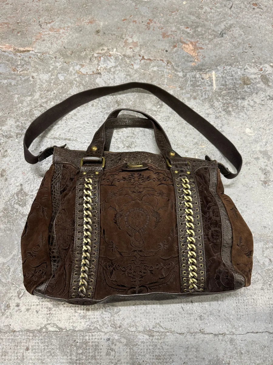 AW2007 Cavalli Brown Ornament Laced Crossbody Shoulder Bag NLIrdAy 4