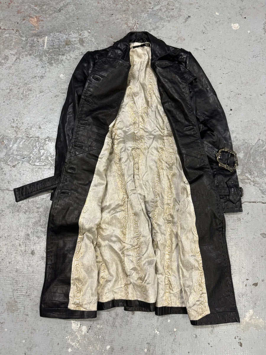 AW2007 Cavalli Crococile Effect Leather Ornament Buckle Black Trench Jacket TPGrnXs 4