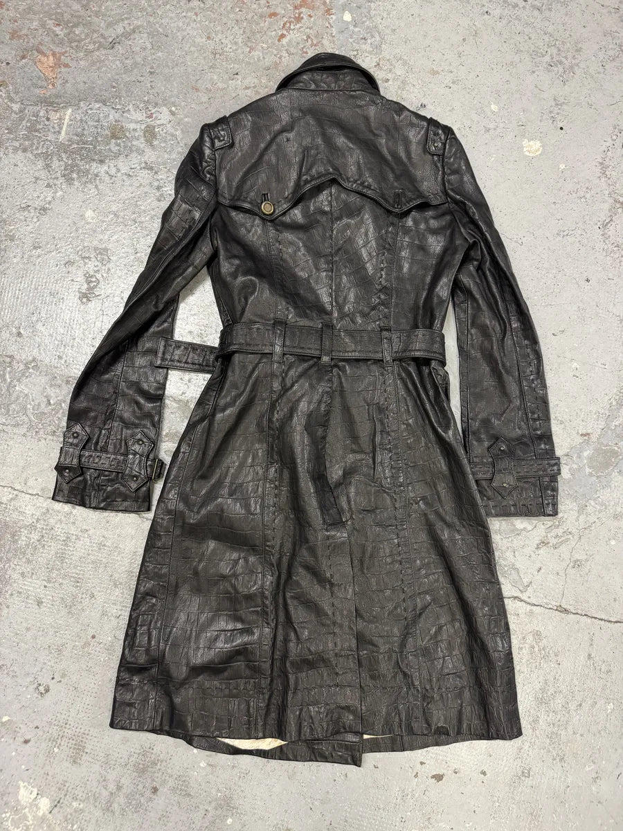 AW2007 Cavalli Crococile Effect Leather Ornament Buckle Black Trench Jacket TPGrnXs 6