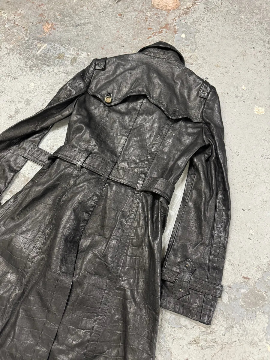 AW2007 Cavalli Crococile Effect Leather Ornament Buckle Black Trench Jacket TPGrnXs 7