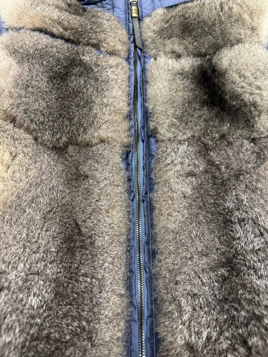 AW2007 Cavalli Fur Hybrid Navy Puffer Jacket (M) 3