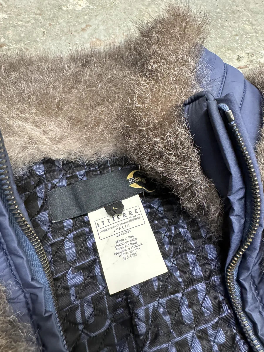 AW2007 Cavalli Fur Hybrid Navy Puffer Jacket (M) 5