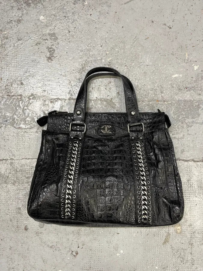 AW2007 Cavalli Metal Black Crocodile Effect Leather Handle Bag xOEseiP 0
