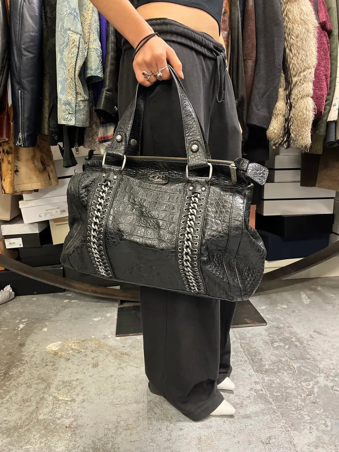 AW2007 Cavalli Metal Black Crocodile Effect Leather Handle Bag xOEseiP 1