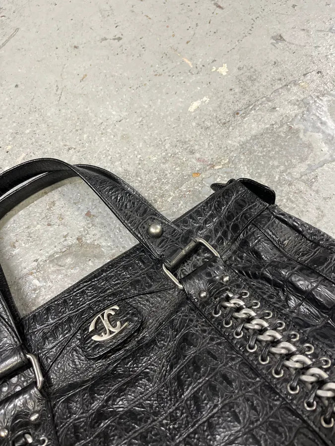 AW2007 Cavalli Metal Black Crocodile Effect Leather Handle Bag xOEseiP 2