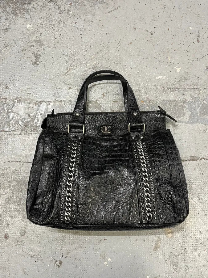 AW2007 Cavalli Metal Black Crocodile Effect Leather Handle Bag xOEseiP 5