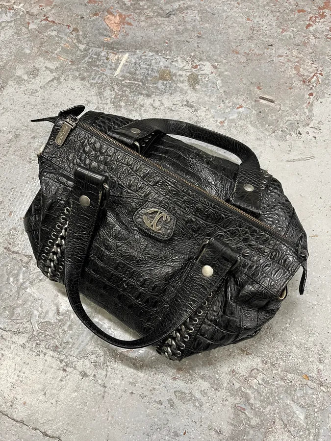AW2007 Cavalli Metal Black Crocodile Effect Leather Handle Bag xOEseiP 6