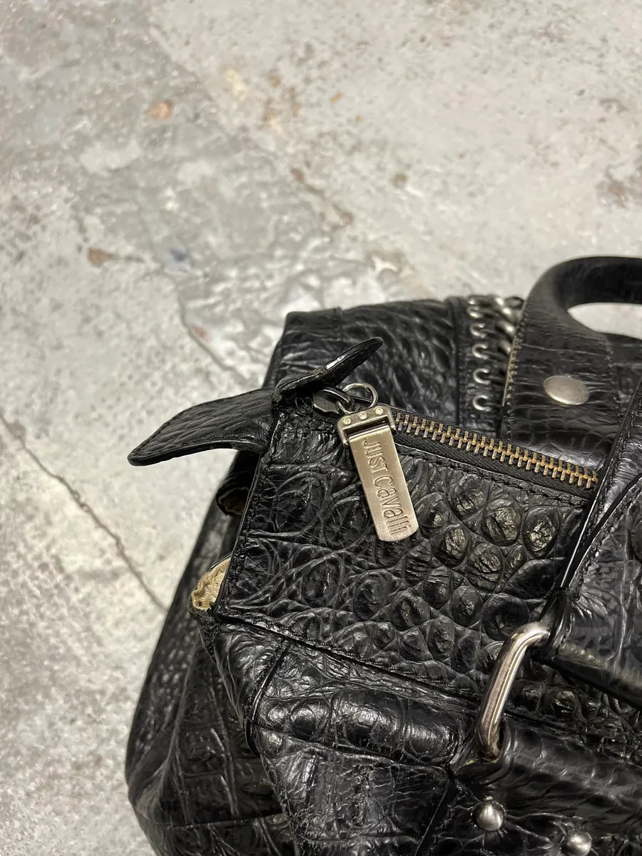 AW2007 Cavalli Metal Black Crocodile Effect Leather Handle Bag xOEseiP 7