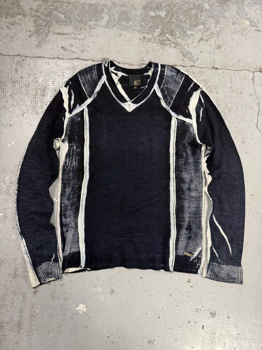 AW2007 Cavalli Navy & White V Neck Irregular Sweater JsnXAfL 0